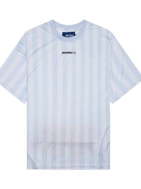 Awake Light Blue and White Vertical Stripe Tee